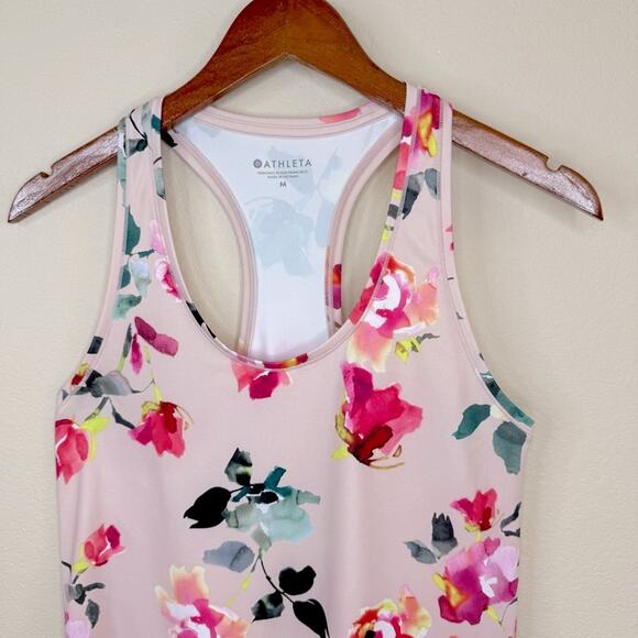 ATHLETA Shanti Womens Sz M Tank Top Pink Floral Racerback Athleisure Yoga - Picture 5 of 14